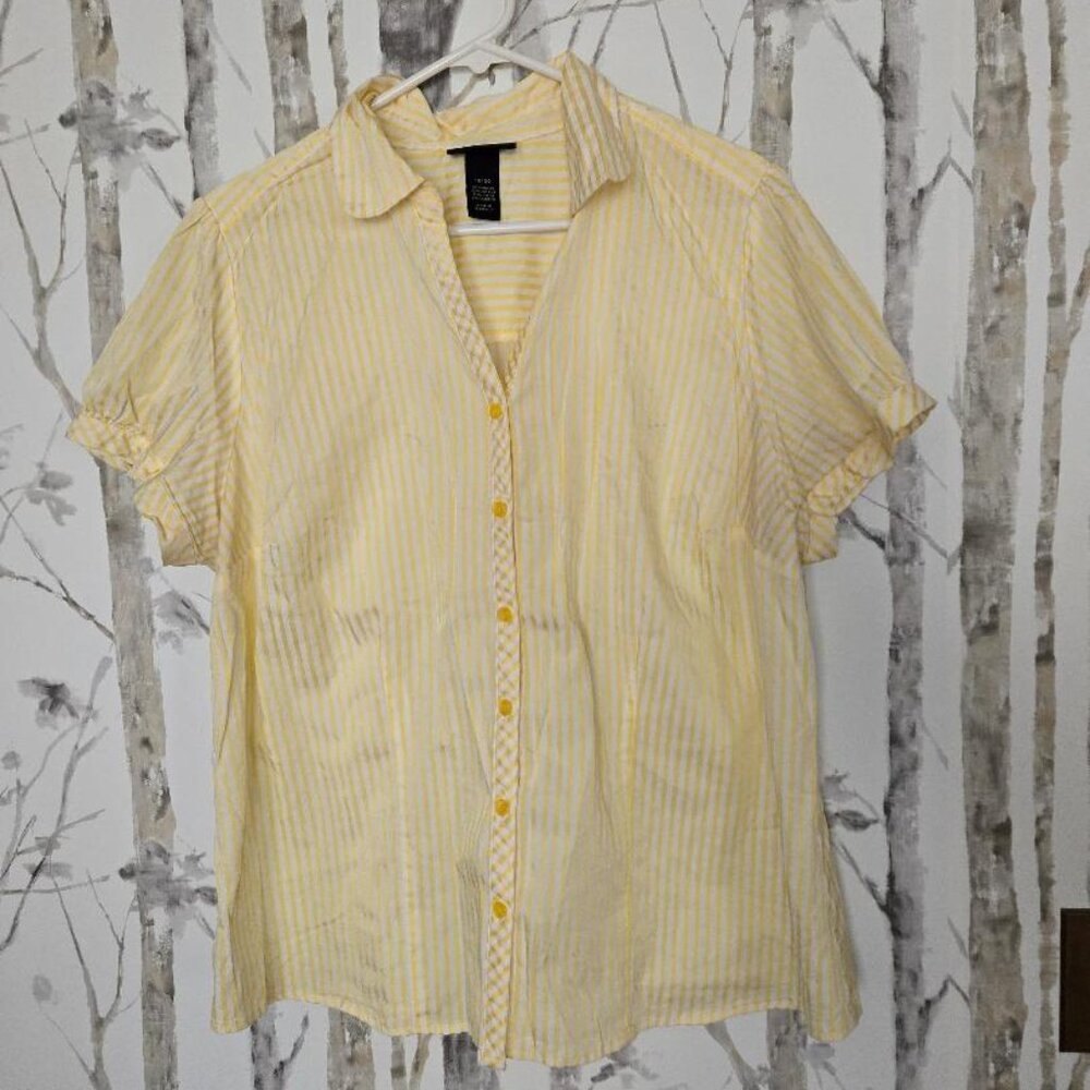 Lane Bryant Yellow & White Stripe Short Sleeve Button Down Shirt 18/20
